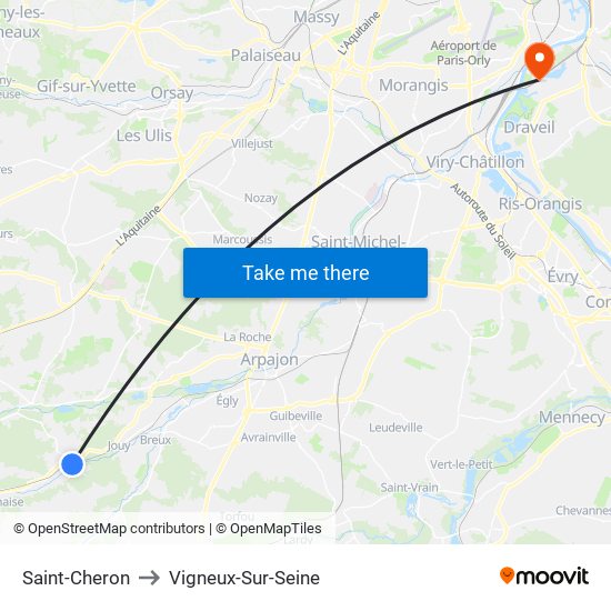 Saint-Cheron to Vigneux-Sur-Seine map