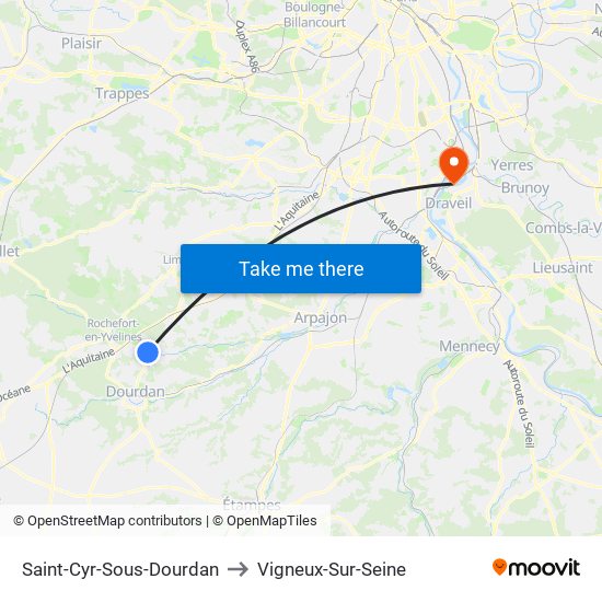 Saint-Cyr-Sous-Dourdan to Vigneux-Sur-Seine map