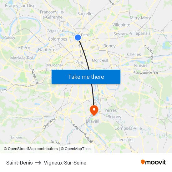 Saint-Denis to Vigneux-Sur-Seine map