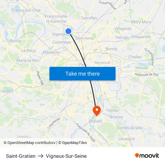 Saint-Gratien to Vigneux-Sur-Seine map