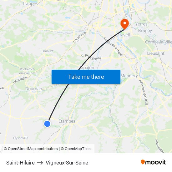 Saint-Hilaire to Vigneux-Sur-Seine map