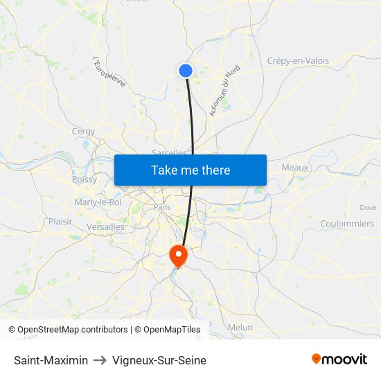 Saint-Maximin to Vigneux-Sur-Seine map