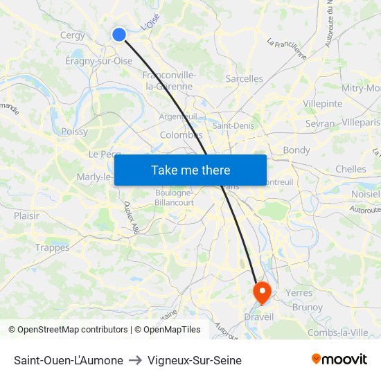Saint-Ouen-L'Aumone to Vigneux-Sur-Seine map