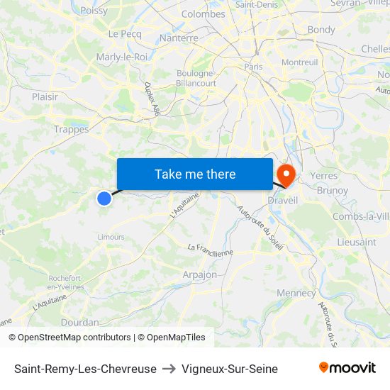 Saint-Remy-Les-Chevreuse to Vigneux-Sur-Seine map