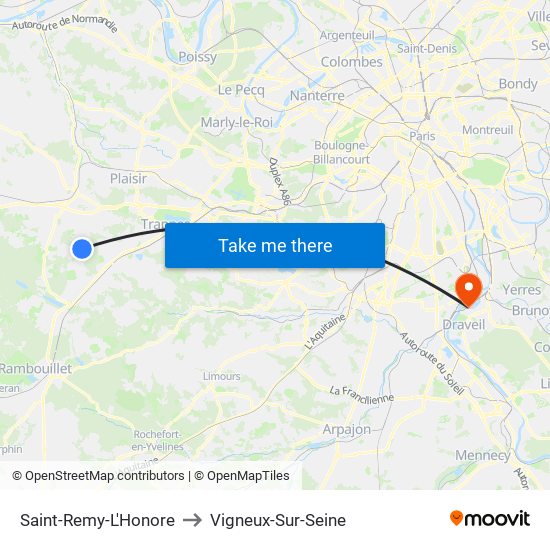 Saint-Remy-L'Honore to Vigneux-Sur-Seine map