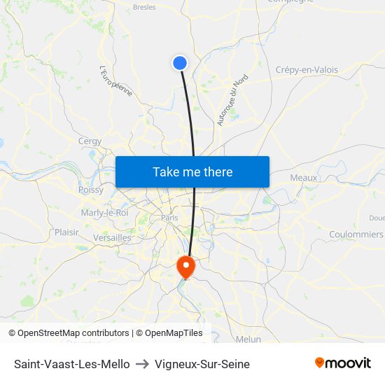 Saint-Vaast-Les-Mello to Vigneux-Sur-Seine map