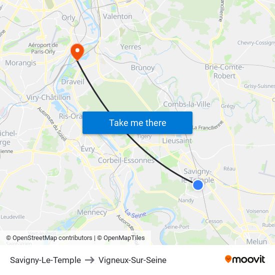 Savigny-Le-Temple to Vigneux-Sur-Seine map