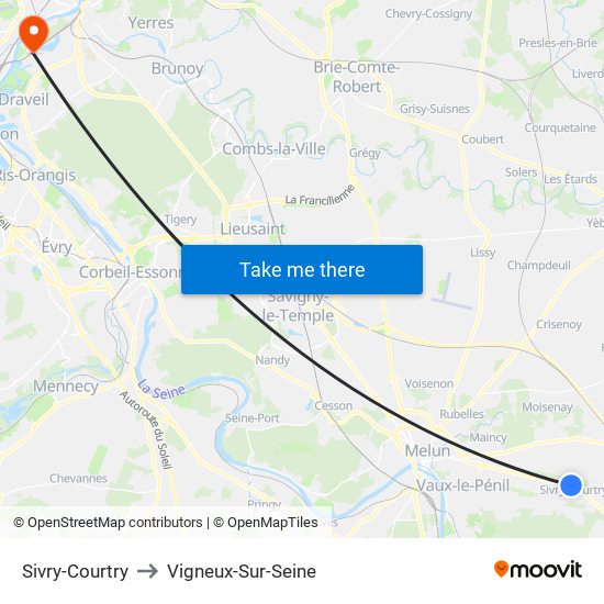 Sivry-Courtry to Vigneux-Sur-Seine map