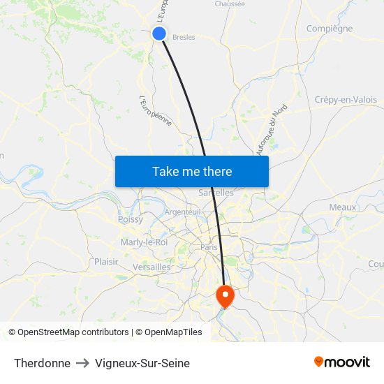 Therdonne to Vigneux-Sur-Seine map