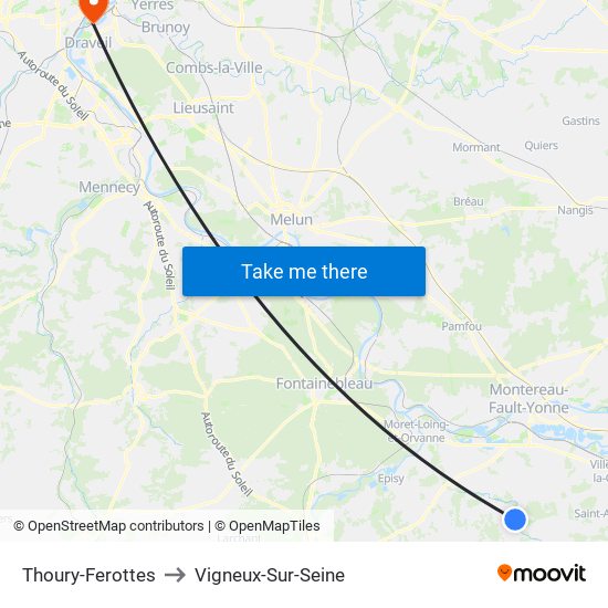 Thoury-Ferottes to Vigneux-Sur-Seine map