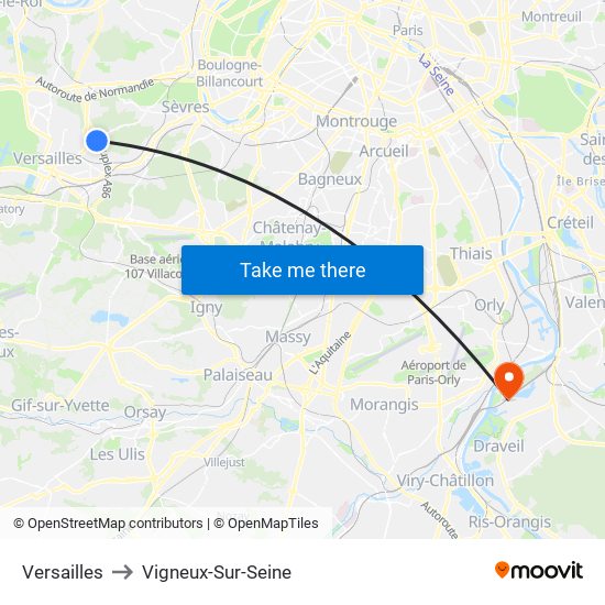 Versailles to Vigneux-Sur-Seine map