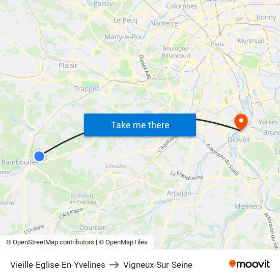 Vieille-Eglise-En-Yvelines to Vigneux-Sur-Seine map