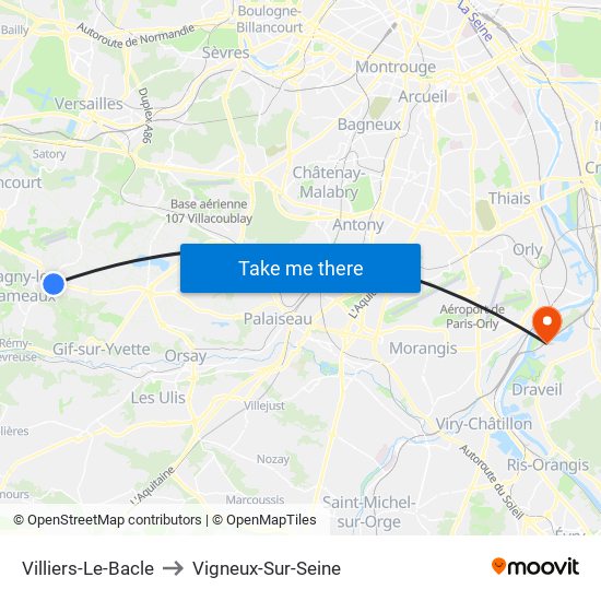 Villiers-Le-Bacle to Vigneux-Sur-Seine map