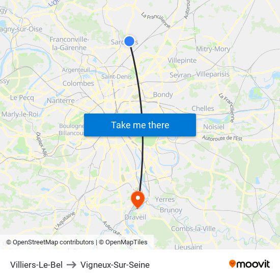 Villiers-Le-Bel to Vigneux-Sur-Seine map