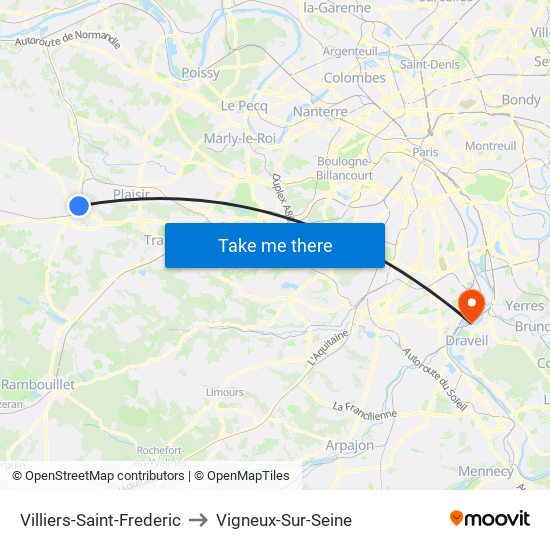 Villiers-Saint-Frederic to Vigneux-Sur-Seine map