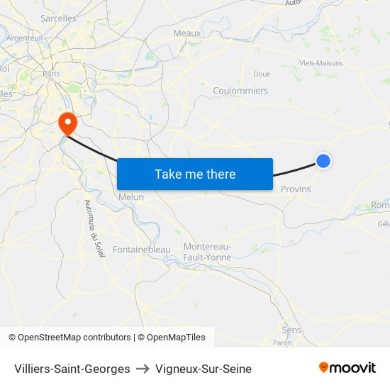Villiers-Saint-Georges to Vigneux-Sur-Seine map