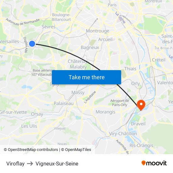 Viroflay to Vigneux-Sur-Seine map