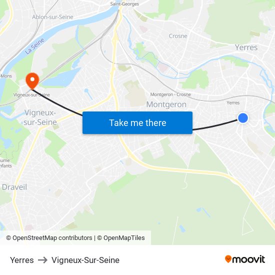 Yerres to Vigneux-Sur-Seine map