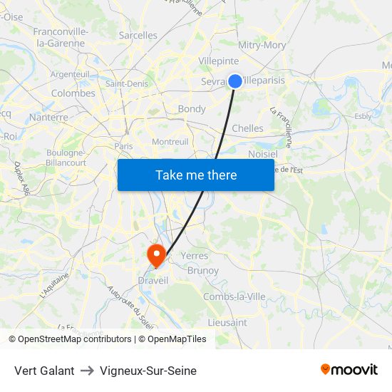Vert Galant to Vigneux-Sur-Seine map
