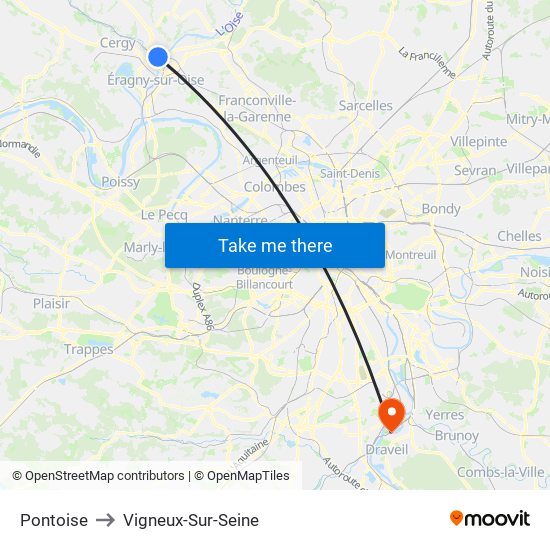 Pontoise to Vigneux-Sur-Seine map