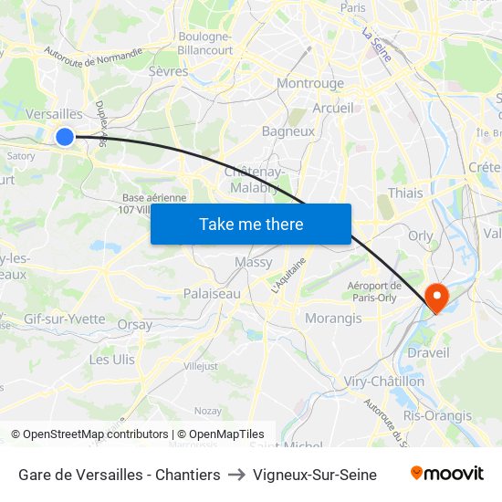 Gare de Versailles - Chantiers to Vigneux-Sur-Seine map