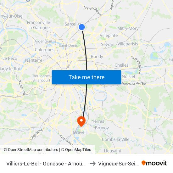 Villiers-Le-Bel - Gonesse - Arnouville to Vigneux-Sur-Seine map
