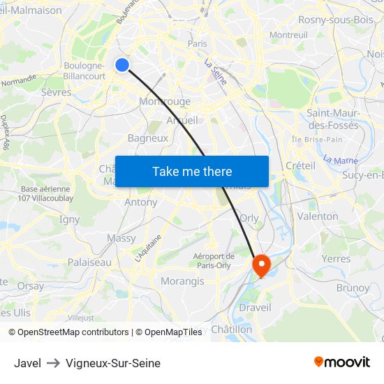 Javel to Vigneux-Sur-Seine map