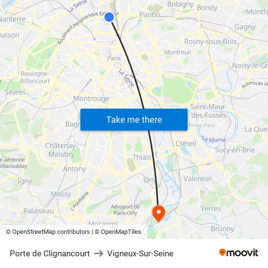 Porte de Clignancourt to Vigneux-Sur-Seine map