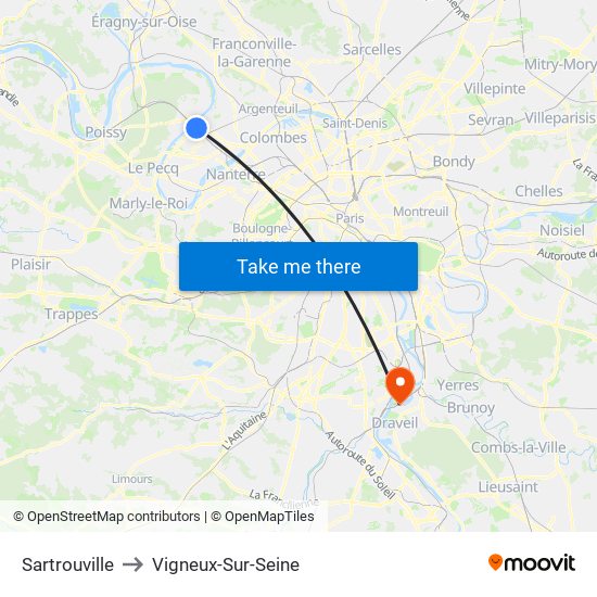 Sartrouville to Vigneux-Sur-Seine map