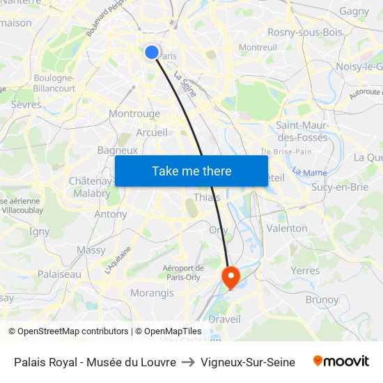 Palais Royal - Musée du Louvre to Vigneux-Sur-Seine map