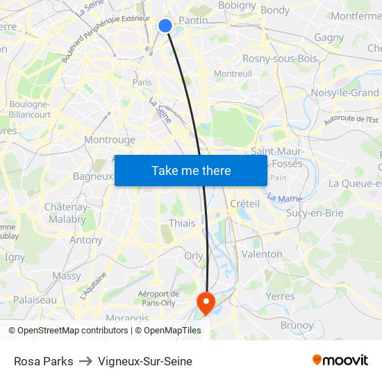 Rosa Parks to Vigneux-Sur-Seine map