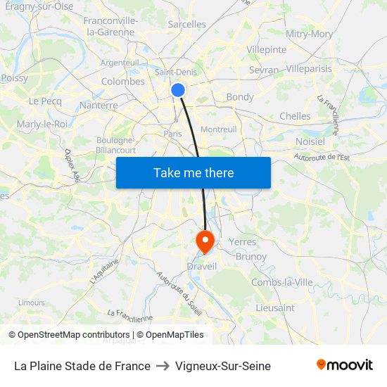 La Plaine Stade de France to Vigneux-Sur-Seine map