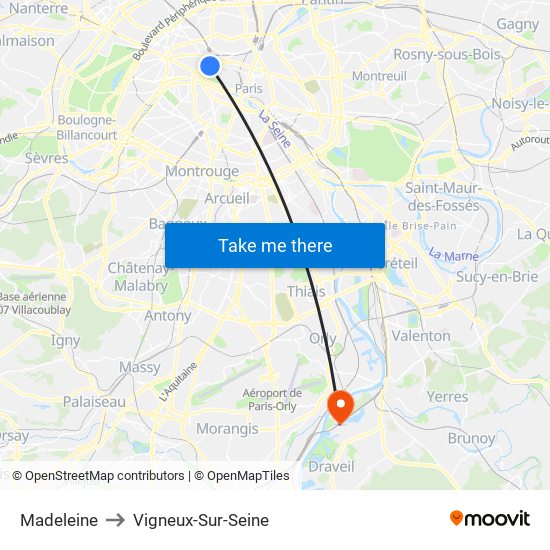 Madeleine to Vigneux-Sur-Seine map