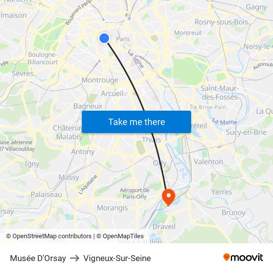 Musée D'Orsay to Vigneux-Sur-Seine map