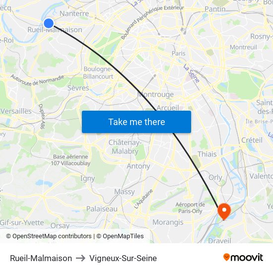 Rueil-Malmaison to Vigneux-Sur-Seine map