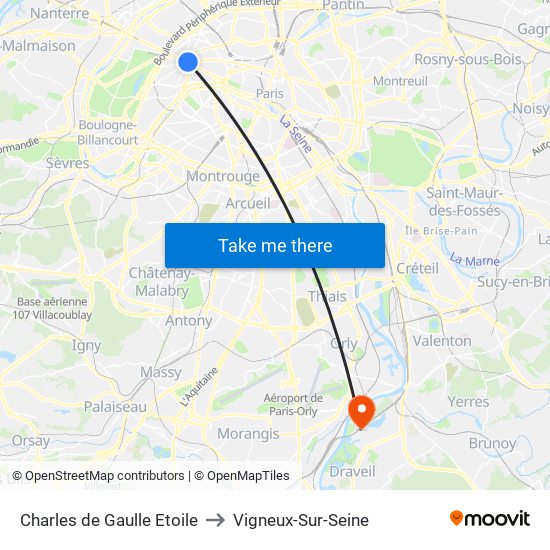 Charles de Gaulle Etoile to Vigneux-Sur-Seine map