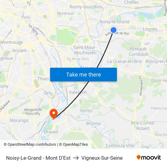 Noisy-Le-Grand - Mont D'Est to Vigneux-Sur-Seine map