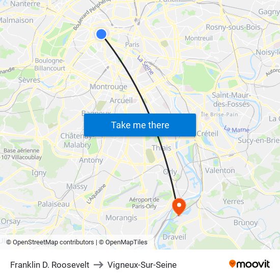 Franklin D. Roosevelt to Vigneux-Sur-Seine map