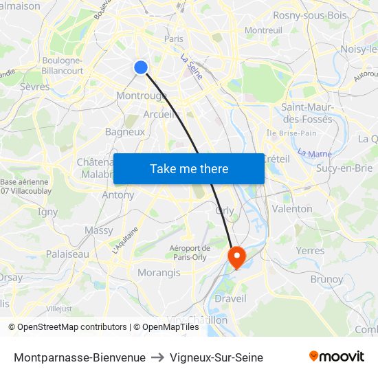 Montparnasse-Bienvenue to Vigneux-Sur-Seine map