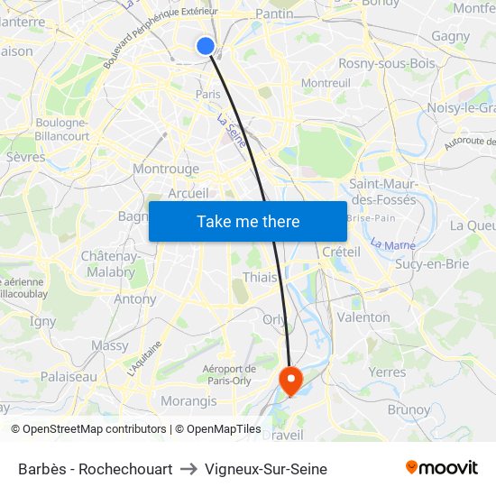 Barbès - Rochechouart to Vigneux-Sur-Seine map