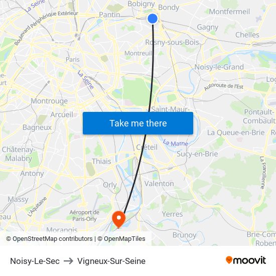 Noisy-Le-Sec to Vigneux-Sur-Seine map