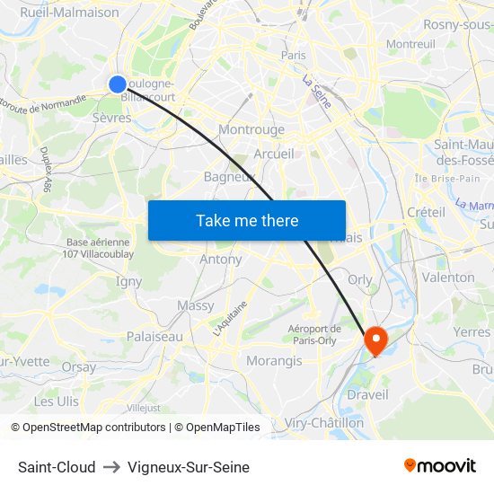 Saint-Cloud to Vigneux-Sur-Seine map