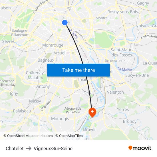 Châtelet to Vigneux-Sur-Seine map