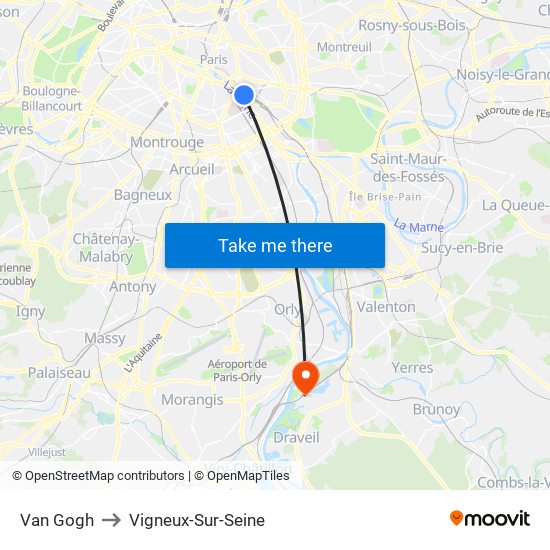 Van Gogh to Vigneux-Sur-Seine map