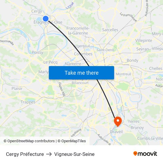 Cergy Préfecture to Vigneux-Sur-Seine map