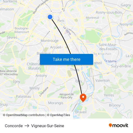 Concorde to Vigneux-Sur-Seine map