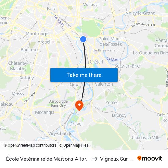 École Vétérinaire de Maisons-Alfort - Métro to Vigneux-Sur-Seine map