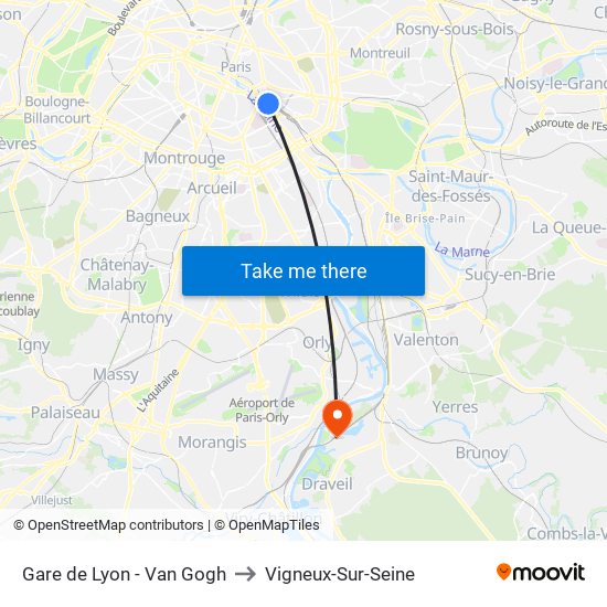 Gare de Lyon - Van Gogh to Vigneux-Sur-Seine map