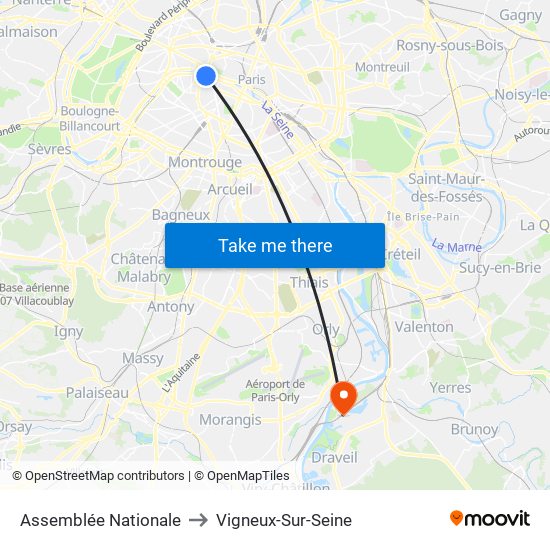 Assemblée Nationale to Vigneux-Sur-Seine map