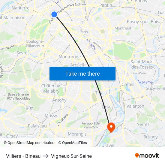 Villiers - Bineau to Vigneux-Sur-Seine map